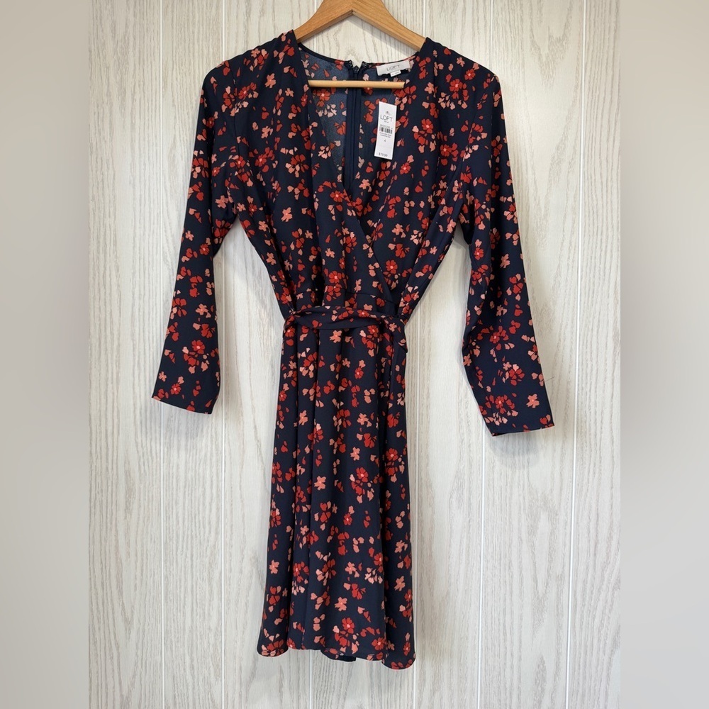 LOFT Dark Blue Vibrant Floral Dress Size 4 NWT